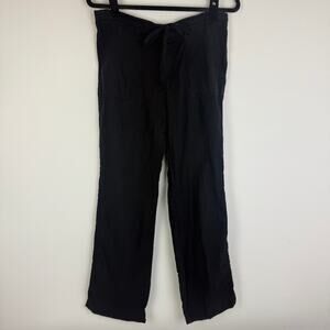 Allen Allen Womens Straight Leg 100% Linen Drawstring Pull-On Black Pants XS